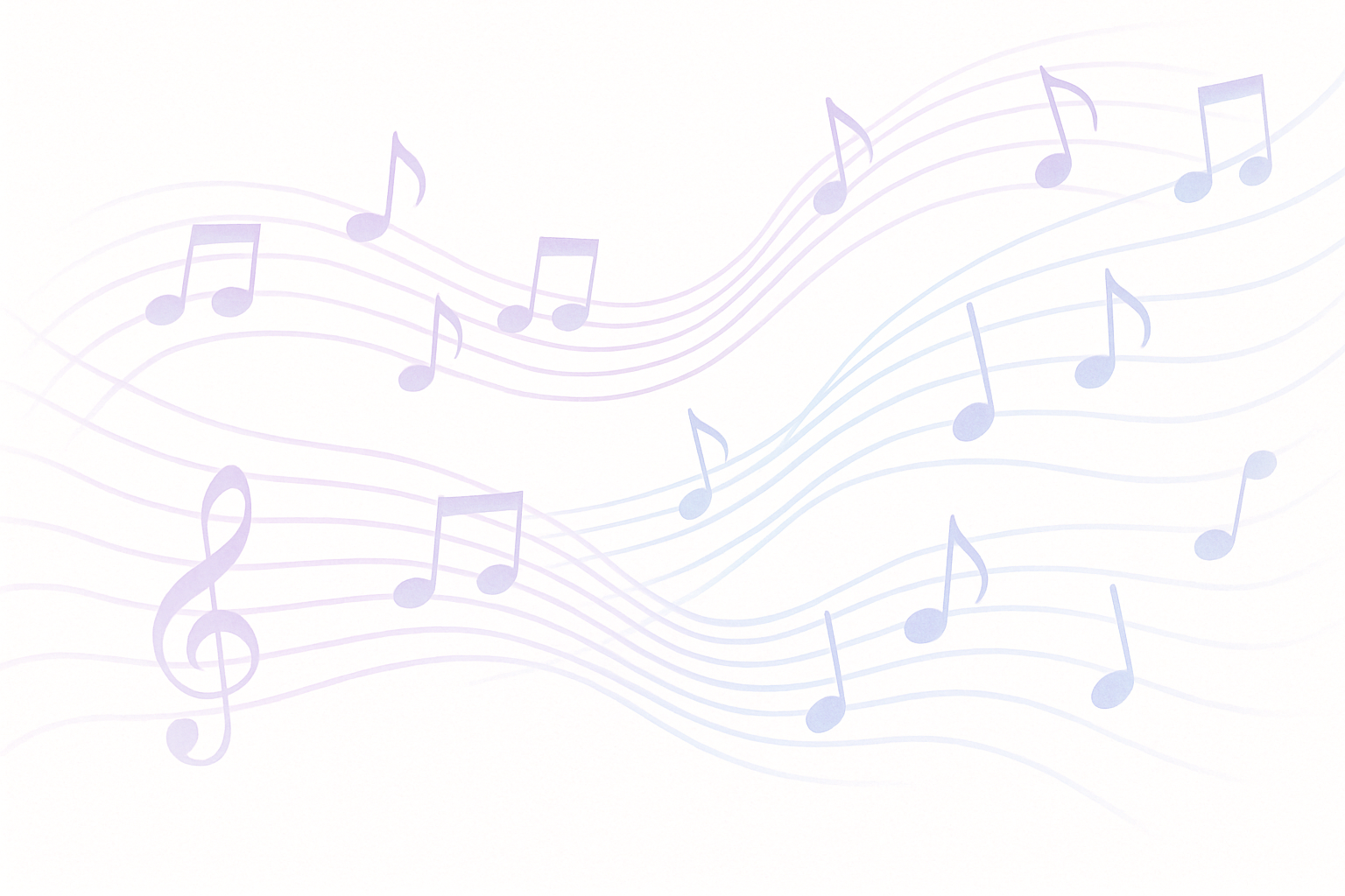 Soft abstract pattern of purple and blue swirling music staff lines and notes.